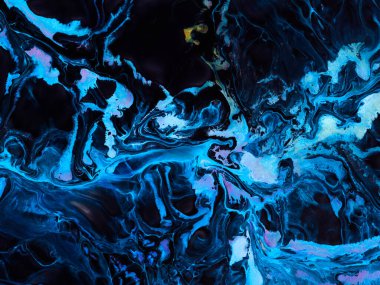 Soyut mavi fantastik el boyası arka plan, mermer doku, soyut okyanus, akrilik resim. Modern sanat. Çağdaş sanat.