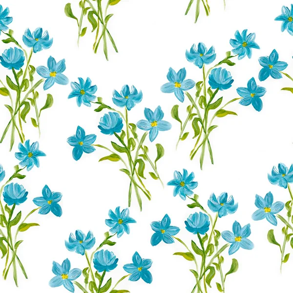 Seamless Pattern Abstract Painting Blue Flowers Original Hand Drawn Impressionism —  Fotos de Stock