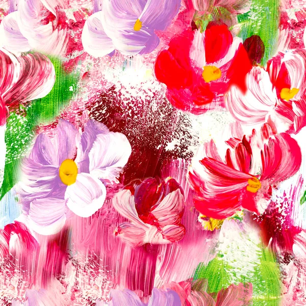 Padrão Sem Costura Flores Abstratas Pintura Rosa Mão Original Desenhada — Fotografia de Stock