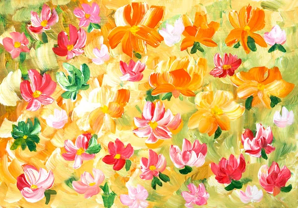 Flores Vermelhas Amarelas Abstratas Mão Original Desenhada Estilo Impressionismo Textura — Fotografia de Stock