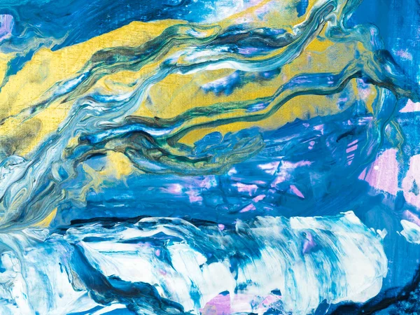 Modrá Zlatá Abstraktní Malba Umělecké Kreativní Ručně Malované Pozadí Mramorová — Stock fotografie