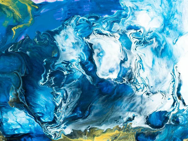 青い波 幻想的な絵画 創造的な手の背景 大理石の質感 抽象的な海 アクリル絵具 現代美術 — ストック写真