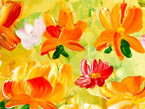 Flores Abstractas Rojas Originales Dibujadas Mano Estilo Impresionista Textura Color —  Fotos de Stock
