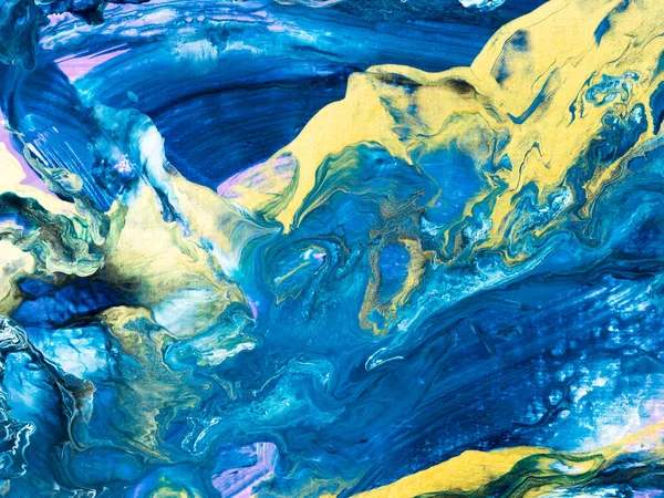 青と金の抽象画 芸術創造的な手の背景を描いた 大理石のテクスチャ 抽象的な海 アクリル絵具 現代美術 現代美術 — ストック写真