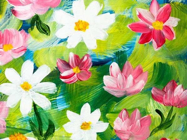 Flores Margarita Abstractas Originales Dibujadas Mano Estilo Impresionista Textura Color — Foto de Stock
