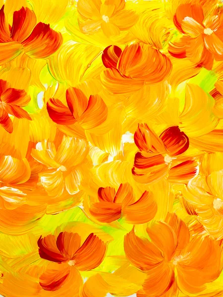 Abstrakt Orange Och Röda Blommor Original Handritade Impressionism Stil Färg — Stockfoto
