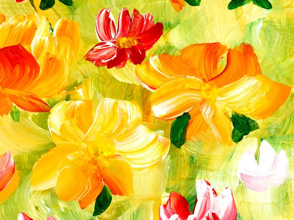 Fleurs Oranges Rouges Abstraites Dessin Original Main Style Impressionnisme Texture — Photo