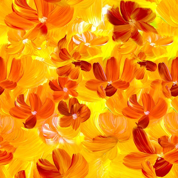 Nahtloses Muster Abstrakter Roter Blumen Original Handgezeichnet Impressionistischer Stil Farbtextur — Stockfoto