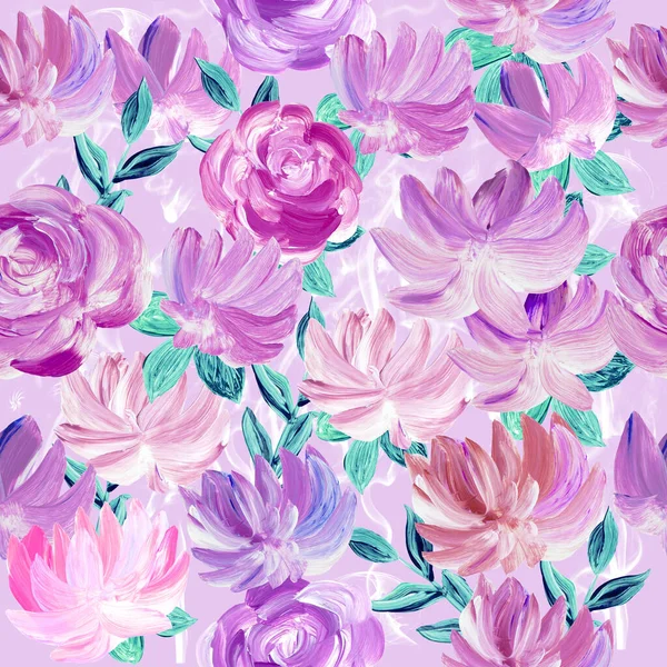 Seamless Pattern Abstract Painting Pink Flowers Original Hand Drawn Impressionism — Stock Photo, Image