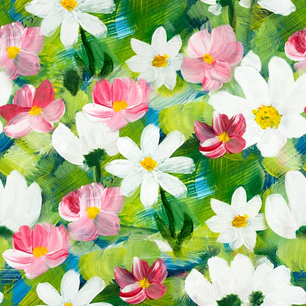 Sömlöst Mönster Abstrakta Tusensköna Blommor Original Handritade Impressionism Stil Färg — Stockfoto