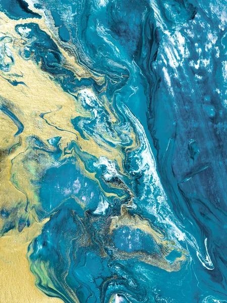 Modrá Zlatou Abstraktní Krajinou Uměleckým Kreativním Ručně Malovaným Pozadím Mramorovou — Stock fotografie