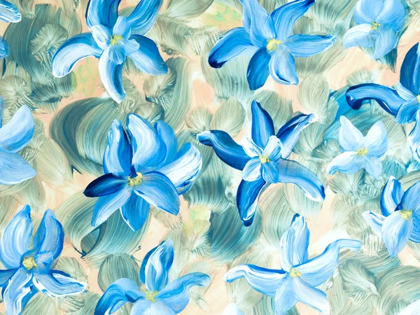 Abstrakte Blaue Blumen Original Handgezeichnet Impressionistischer Stil Farbtextur Pinselstriche Kunsthintergrund — Stockfoto