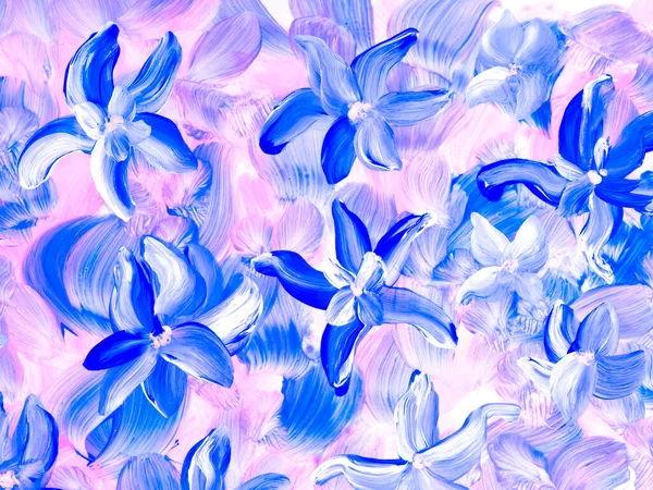 Blauwe Abstracte Bloemen Roze Originele Hand Getekend Impressionisme Stijl Kleur — Stockfoto