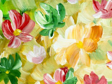 Abstract flowers, original hand drawn, impressionism style, color texture, brush strokes of paint,  art background.  Modern art. Contemporary art.