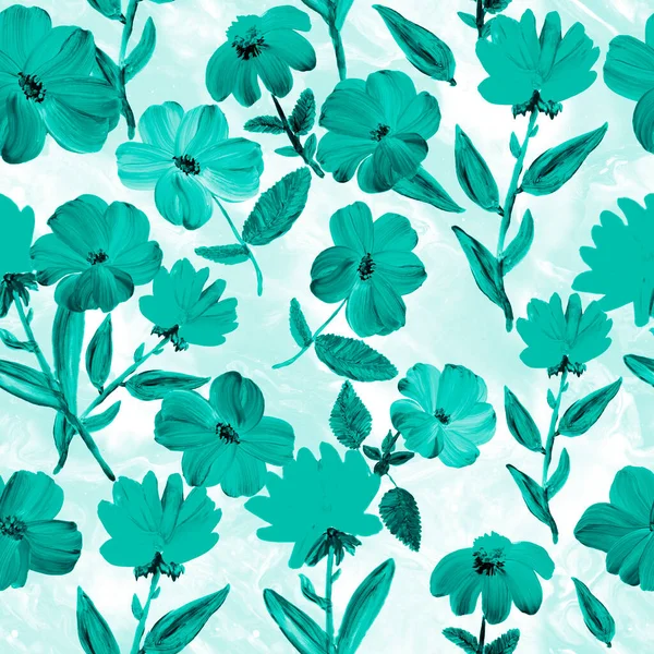 Nahtloses Muster Abstrakter Grüner Blumen Kunstmalerei Kreativer Handbemalter Hintergrund Originelle — Stockfoto