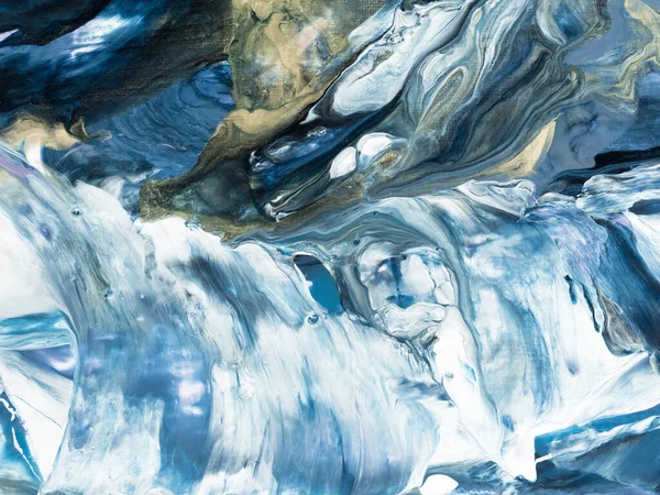 青い波 幻想的な絵画 創造的な手の背景 大理石の質感 抽象的な海 アクリル絵具 現代美術 — ストック写真