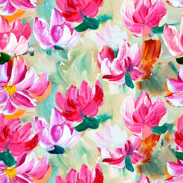 Naadloos Patroon Van Abstracte Roze Bloemen Originele Hand Getekend Impressionisme — Stockfoto