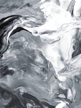 Siyah ve beyaz fırça dokusu, yaratıcı el boyası arka plan, soyut okyanus, tuvalde akrilik boya. Modern sanat. Çağdaş sanat.