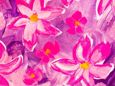 Abstract pink flowers, original hand drawn, impressionism style, color texture, brush strokes of paint,  art background.  Modern art. Contemporary art.