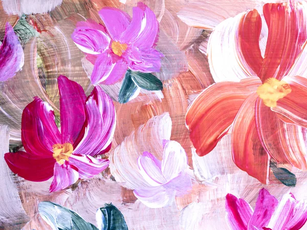 Pink abstract  flowers, original hand drawn, impressionism style, color texture, brush strokes of paint,  art background.  Modern art. Contemporary art.