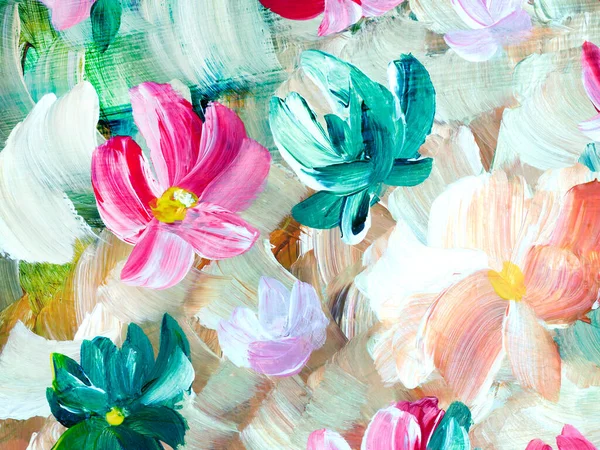 Abstract flowers, original hand drawn, impressionism style, color texture, brush strokes of paint,  art background.  Modern art. Contemporary art.