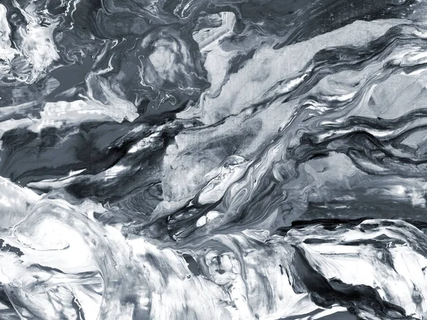 Siyah ve beyaz soyut resim, dalga, sanat eseri el yapımı arka plan, fırça deseni, soyut okyanus, tuvaldeki akrilik resim. Çağdaş sanat.