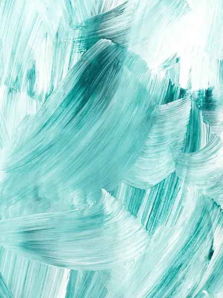 白い絵画と抽象的な青いターコイズ 芸術の創造的な手は背景 ブラシの打撃 抽象的な海 キャンバス上のアクリル絵画を描きました 現代アート — ストック写真