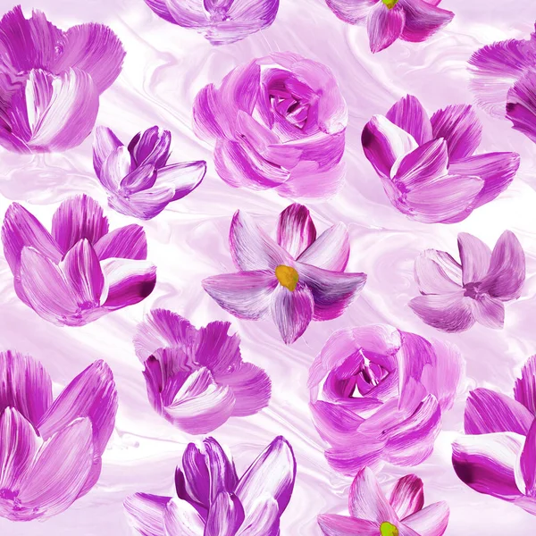Sömlöst Mönster Abstrakta Rosa Blommor Konst Målning Kreativ Handmålad Bakgrund — Stockfoto