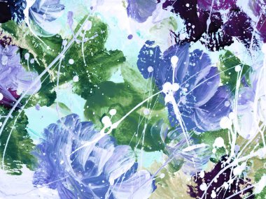 Mavi soyut çiçekler, orijinal el çizimi, izlenimcilik stili, renk dokusu, fırça darbeleri, sanat arka planı. Modern sanat. Çağdaş sanat.