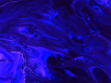 Neon mavisi, soyut el resmi, mermer dokular, soyut okyanus, tuval üzerinde akrilik boya. Modern sanat. Çağdaş sanat.