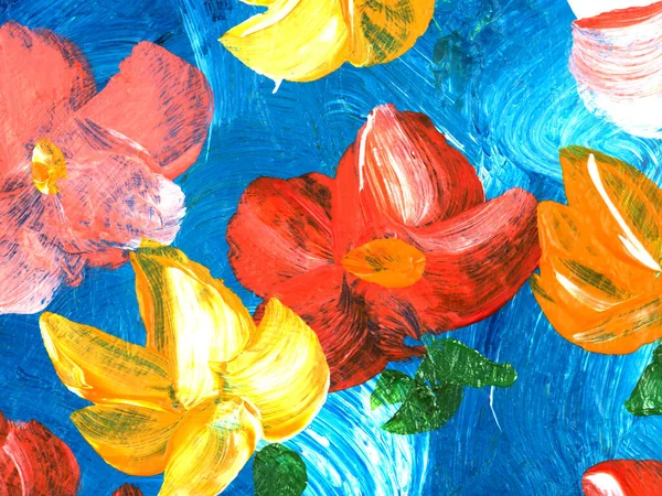 Soyut kırmızı çiçekler, orijinal el çizimi, izlenimcilik stili, renk dokusu, fırça darbeleri, sanat arka planı. Modern sanat. Çağdaş sanat.