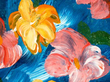 Soyut kırmızı çiçekler, orijinal el çizimi, izlenimcilik stili, renk dokusu, fırça darbeleri, sanat arka planı. Modern sanat. Çağdaş sanat.