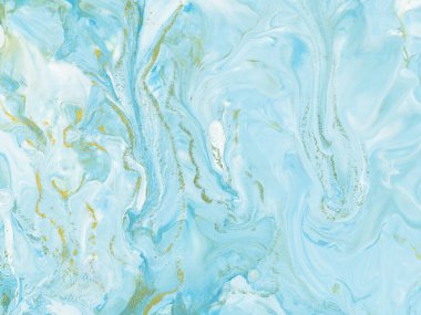 Mavi ve altın soyut mermer dokular, yaratıcı el boyası arka plan, soyut okyanus, tuvalde akrilik boya. Modern sanat. Çağdaş sanat.