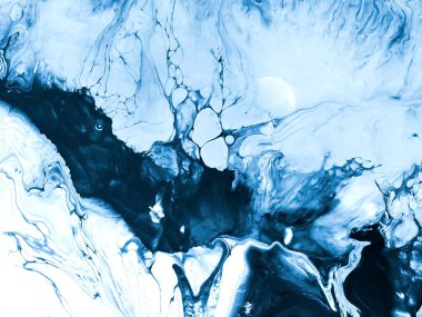 Soyut deniz manzarası. Mavi dalga. Orijinal resim. El çizimi, izlenimcilik tarzı, mermer dokusu, fırça darbeleri, sanat arka planı. Modern sanat.