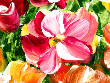 Kırmızı soyut çiçek, orijinal el çizimi, izlenimcilik stili, renk dokusu, akrilik boya fırça darbeleri, sanat arka planı. Modern sanat.