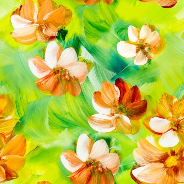 Soyut resmin kusursuz deseni kırmızı çiçekler, orijinal el çizimi, izlenimcilik stili, renk dokusu, fırça darbeleri, sanat arkaplanı. Modern sanat.