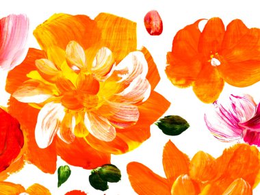 Kırmızı soyut çiçekler, orijinal el çizimi, izlenimcilik stili, renk dokusu, fırça darbeleri, sanat arka planı. Modern sanat.