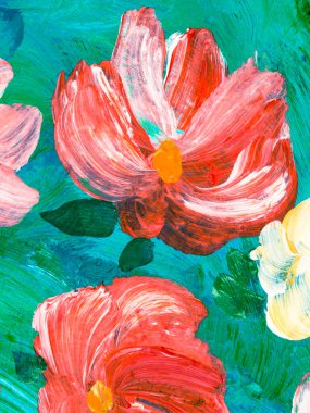 Soyut çiçek, orijinal el çizimi, izlenimcilik tarzı, renk dokusu, akrilik boya fırça darbeleri, sanat arka planı. Modern sanat.