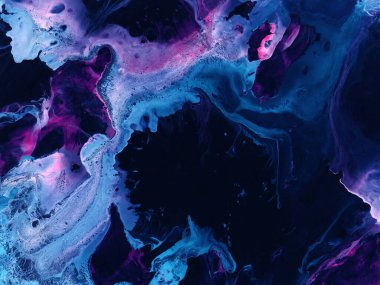 Soyut fantastik neon mavi ve pembe el boyası arka plan, mermer ve fırça dokusu, soyut okyanus, akrilik resim. Modern sanat.