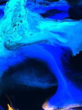 Mavi soyut fantastik yaratıcı el boyası arka plan, mermer ve fırça dokusu, soyut okyanus, neon, akrilik resim. Modern sanat.