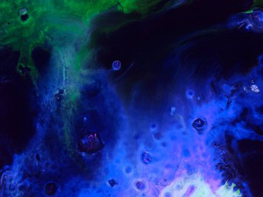 Mavi ve yeşil soyut fantastik yaratıcı el boyası arka plan, mermer ve fırça dokusu, soyut okyanus, neon, akrilik resim. Modern sanat.