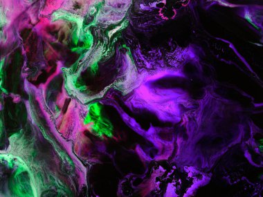 Neon soyut fantastik yaratıcı el, koyu arkaplan, mermer ve fırça dokusu, soyut okyanus, akrilik resim. Modern sanat.