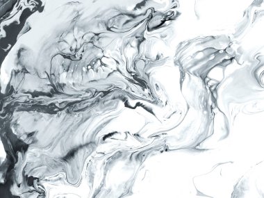 Siyah ve beyaz soyut fantastik, yaratıcı el yapımı arka plan, mermer ve fırça dokusu, soyut okyanus, akrilik resim. Modern sanat.