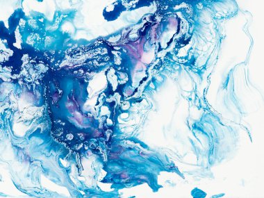 Mavi ve mor soyut el boyası arkaplan, mermer dokular, soyut okyanus, tuval üzerinde akrilik boya. Modern sanat. Çağdaş sanat.