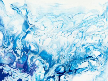 Mavi soyut fantastik dalga, yaratıcı el boyası arka plan, mermer ve fırça dokusu, soyut okyanus, akrilik resim. Çağdaş sanat.