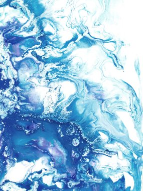 Soyut mavi fantastik dalga, yaratıcı el boyası arka plan, mermer ve fırça dokusu, soyut okyanus, akrilik resim. Çağdaş sanat.