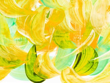 Yeşil ve sarı soyut fantastik yaratıcı el boyası arka plan, fırça dokusu, akrilik resim. Çağdaş sanat.