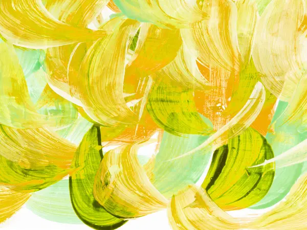 Yeşil ve sarı soyut fantastik yaratıcı el boyası arka plan, fırça dokusu, akrilik resim. Çağdaş sanat.