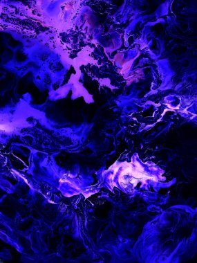 Neon pembe ve mavi soyut fantastik yaratıcı el, koyu arkaplan, mermer ve fırça dokusu, fantastik okyanus, akrilik resim. Modern sanat.