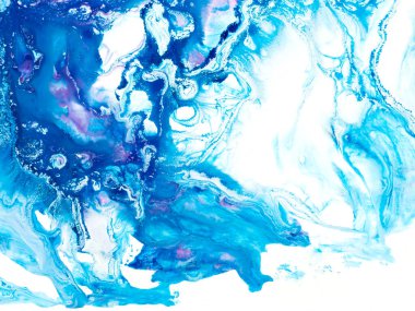 Soyut mavi fantastik dalga, yaratıcı el boyası arka plan, mermer ve fırça dokusu, soyut okyanus, akrilik resim. Çağdaş sanat.